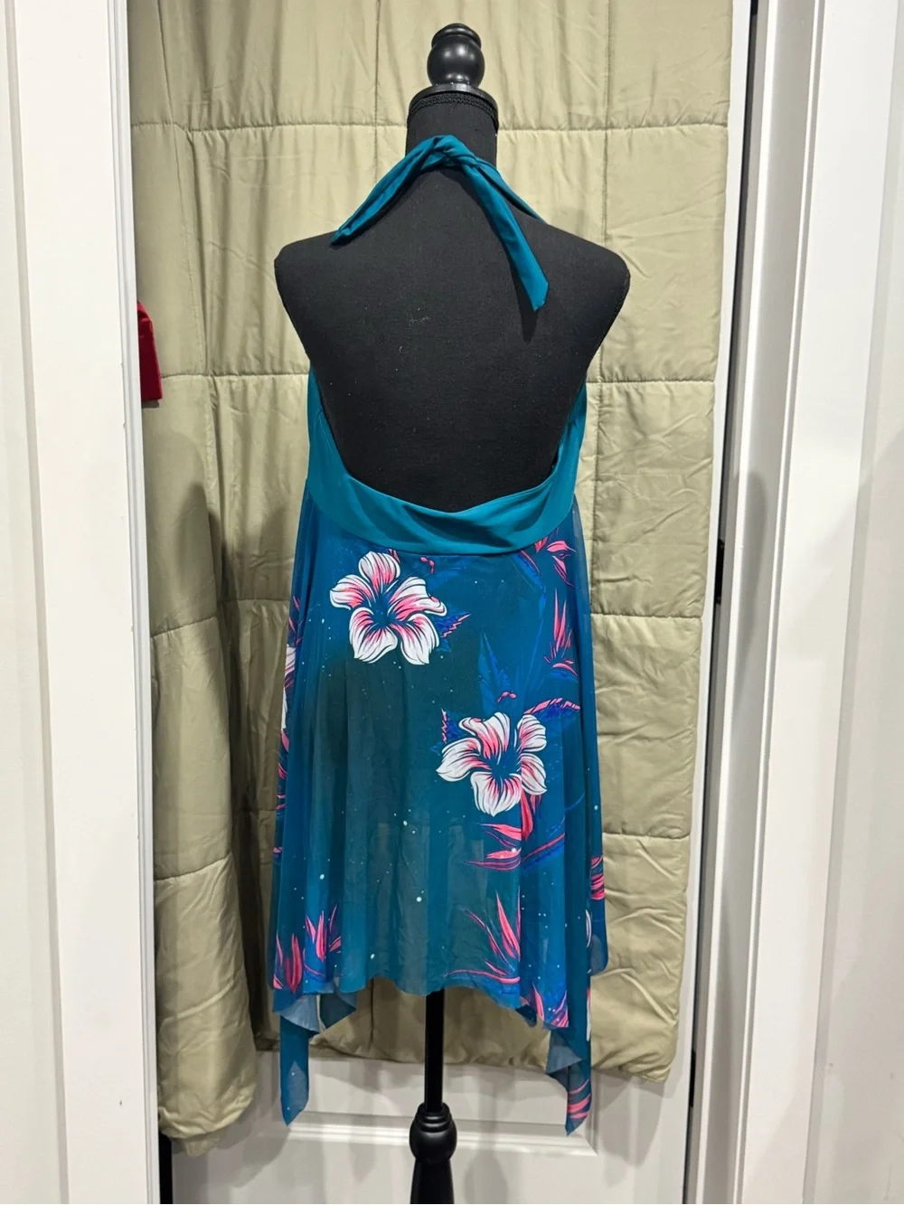 Teal Floral Halter Handkerchief Dress
